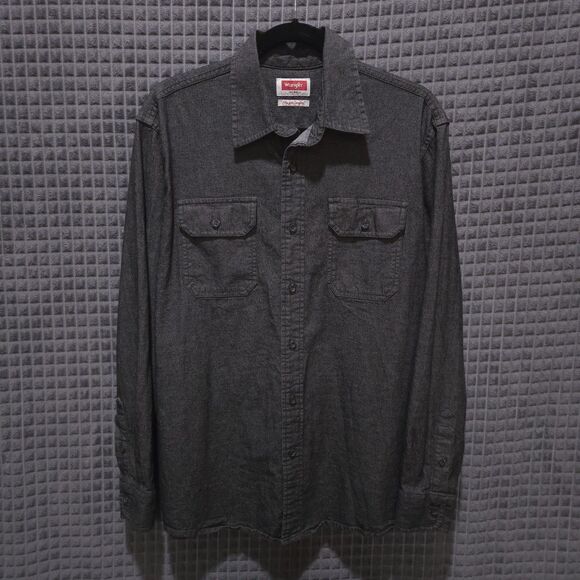 Black Denim Long Sleeve Shirt MensM Button Collared Lightweight Western Grunge - Picture 3 of 16